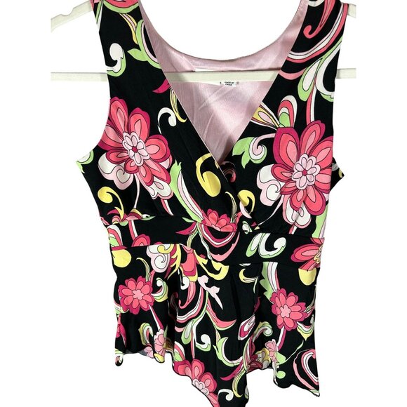 Cato Y2K Size S Hippie Boho Groovy Psychedelic Floral Asymmetrical Wrap Top - Picture 2 of 9